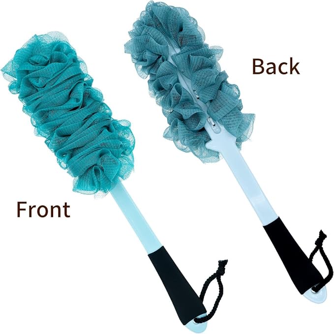 2 Pack Back Scrubber for Shower, Long Handle Scrub Brush, Exfoliating Loofah Sponge Body Brush for Back Use, Loofah On a Stick for Back Cleaning, Bathing Accessories Body Brushes (Blue and Pink)