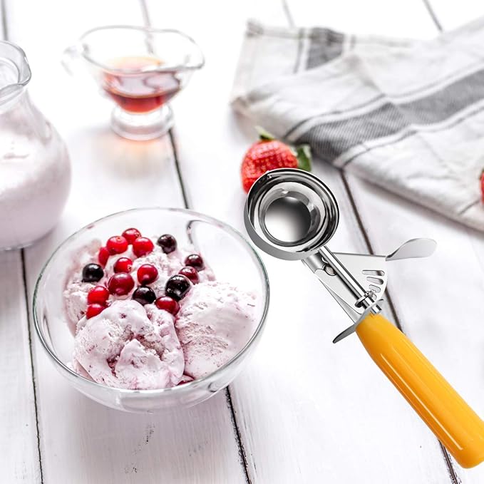 TOPKITCHEN Commercial-Grade Ice Cream Scoop 1.63 oz, 18/8 Stainless Steel Cookie Scoop with Plastic Handle, Portion Control Disher Scoop for Bakeries, Restaurants & Dessert Shops, #20, Yellow