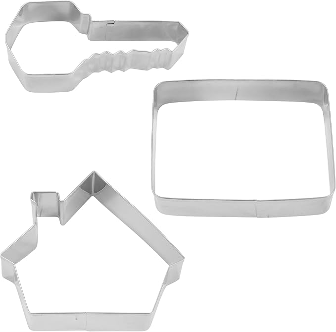 R&M New Home, New Neighbor Home Sweet Home Cookie Cutter 3 Piece Set. Includes House, Key, Welcome Mat Cookie Cutter.