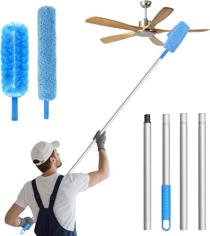 Eunice 13-50 Inches Ceiling Fan Duster with Extension Pole | Extendable Microfiber Cleaning Brush for High Ceiling, Blades, Cobwebs, Adjustable Dusting Tool for Window, Door(U shaped)