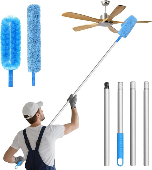Eunice 13-50 Inches Ceiling Fan Duster with Extension Pole | Extendable Microfiber Cleaning Brush for High Ceiling, Blades, Cobwebs, Adjustable Dusting Tool for Window, Door(U shaped)