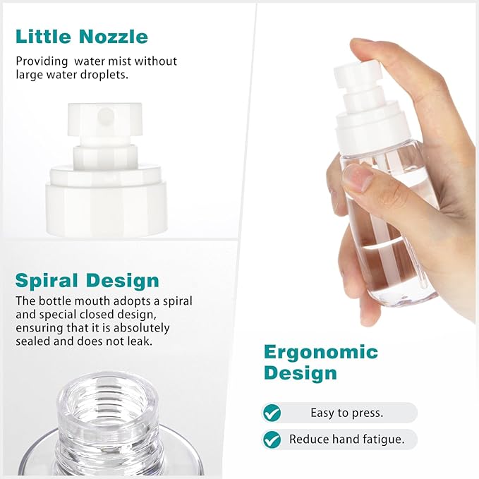 3pack Small Spray Bottle, 1oz Mini Spray Bottles, Empty Travel Spray Bottle, Fine Mist Plastic Spray Bottles (Clear+Green+Pink)