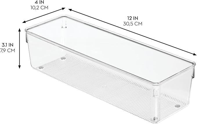 iDesign Plastic Drawer Organizer Bins, Set of 3, Clear | Storage for Kitchen, Storage for Bathroom, Storage for Desk Drawers