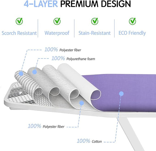 BNDX 18"x49" Ironing Board Cover for Homemakers – Lavender, Thick Padding with Bongee Cord & Buckle Straps, Durable, Scorch & Stain Resistant, Easy to Install