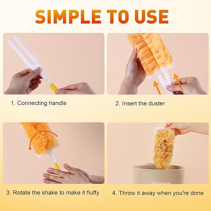 Heavy Duty Duster Refills (30Pack+1Handle), Unscented Disposable Dusters Kit for Cleaning Dusting Furniture Blind Ceiling Fan, Multi Surface 360 Feather Duster
