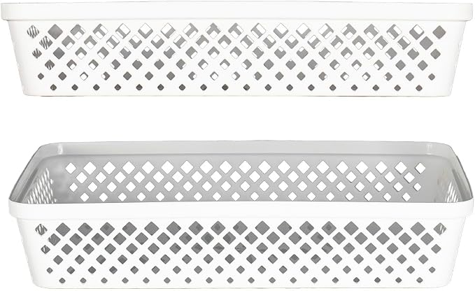 Glad Plastic Storage Basket Set - Multipurpose Drawer Trays, Kitchen Pantry Containers, and Bathroom Bins - 3 Pack Large Organizers, White