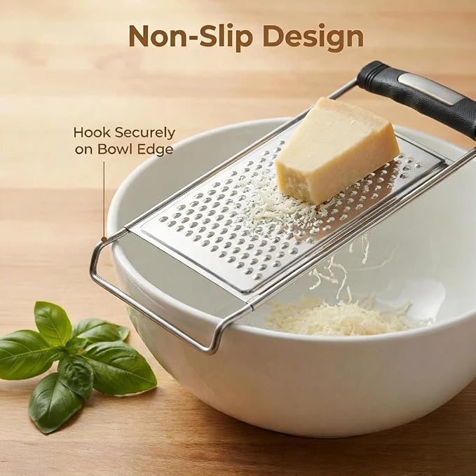 NACOLUS Stainless Steel Fine Cheese Grater & Zester with Ergonomic Handle - Dual Side for Fine Shredding and Zesting - Perfect for Hard Cheese, Citrus, Ginger, Garlic, Dishwasher Safe