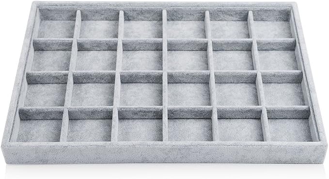 Oirlv Velvet Jewelry Tray for Drawer,Rings Earrings Organizer,24 Grids | Stackable and Portable, Ideal for Retail Showcase, Trade Shows and Personal Jewelry Collection,Fits Nicely in Dresser Drawer