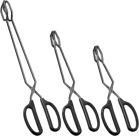 HINMAY 10" 12" 16" Stainless Steel Kitchen Tongs Set, Non-Slip Comfortable Grip Scissor Tongs for Cooking, Grilling & Serving, Set of 3