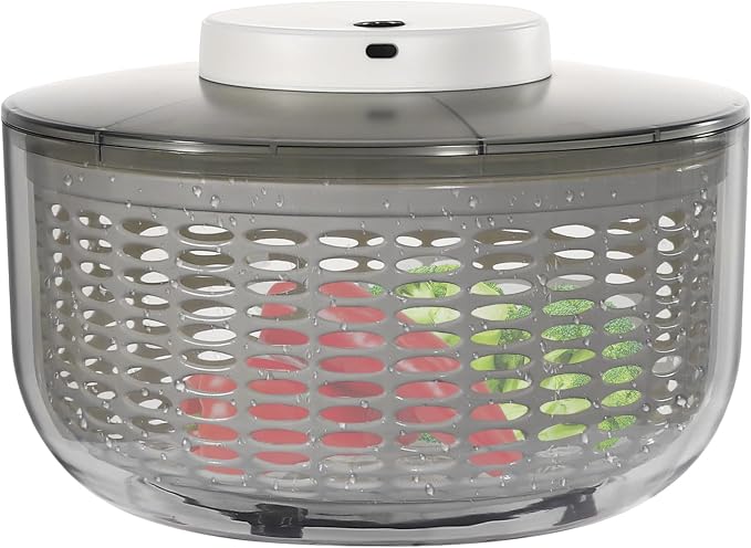 6L/6.34QT Electric Vegetable Dryer Fruit Vegetable Washer Dryer with USB Cable & Draining Basket Electric Salad Spinner for Dehydrating Storing Lettuce Tomatoes 6W 3.7V, Gray+White