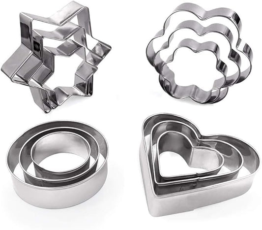 MCIGICM Cookie Cutters Shapes Baking Set, 12PCS Flower Round Heart Star Shape Biscuit Stainless Steel Metal Molds Cutters for Kitchen Baking Halloween Christmas