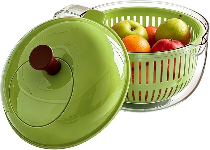 Salad Spinner, Hand Cranked Fruit Washing Spinner with Handle, Multifunctional Fruit and Vegetable Washing Bowl with Drain Basket, Reusable Salad Dehydrator Drainer for Home Kitchen
