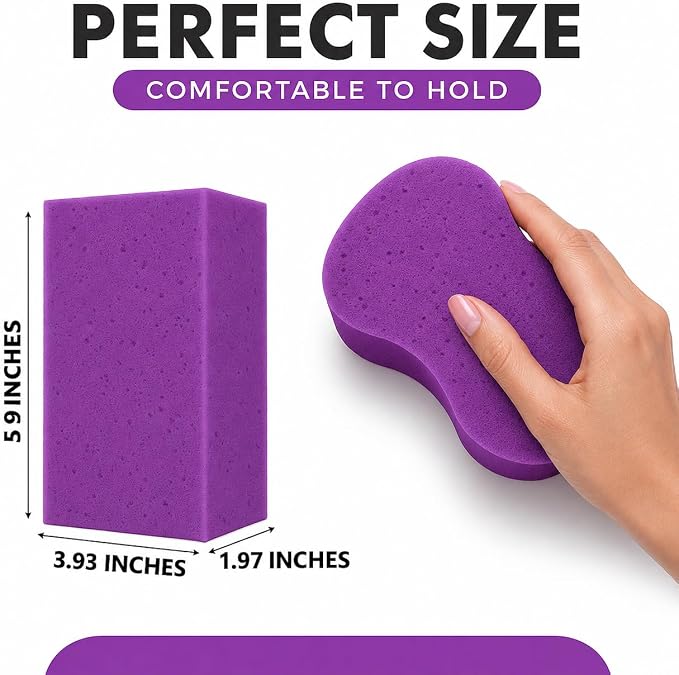 Multi-Purpose Sponges for Cleaning - Purple 2 Pack, Large Sponges for Car Washing, Tile & Grout, All Purpose Cleaning