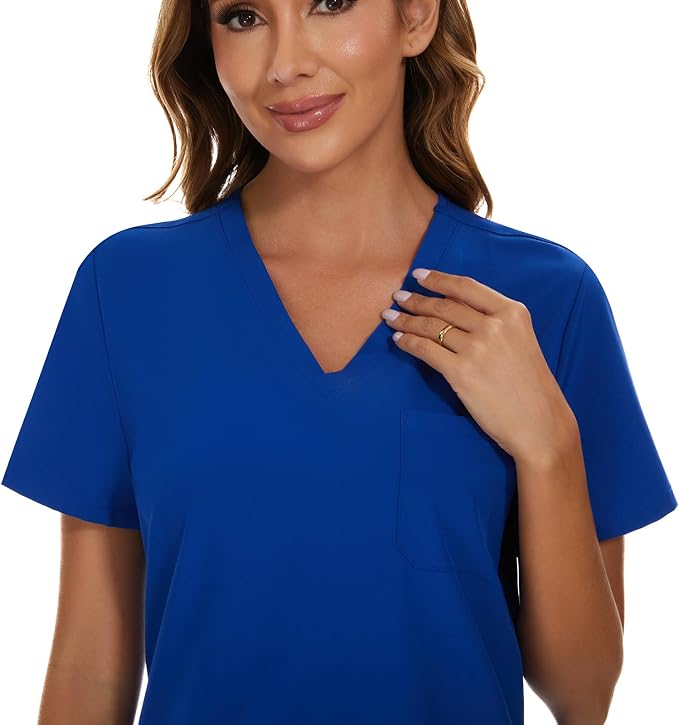 Scrubs Tops for Woman - Soft Stretch, V-Neck Tops | 3 Pockets, Side Split Design, Short Sleeve, Breathable & Lightweight Nursing Shirt, Easy-Care Fabric for All-Day Comfort
