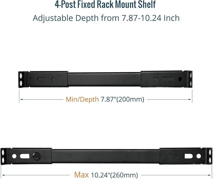 Tecmojo 0.5U Rack Shelf for 10" Server Rack & Cabinet, Adjustable 7.87-10.24" Depth, Vented Metal Tray, Heavy Duty Support up to 66 lbs, Enhanced Ventilation, Black