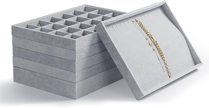 Oirlv Velvet Jewelry Tray 24 Grid liner Pendant Earrings Organizer Storage Trays Showcase Display Jewelry Holder