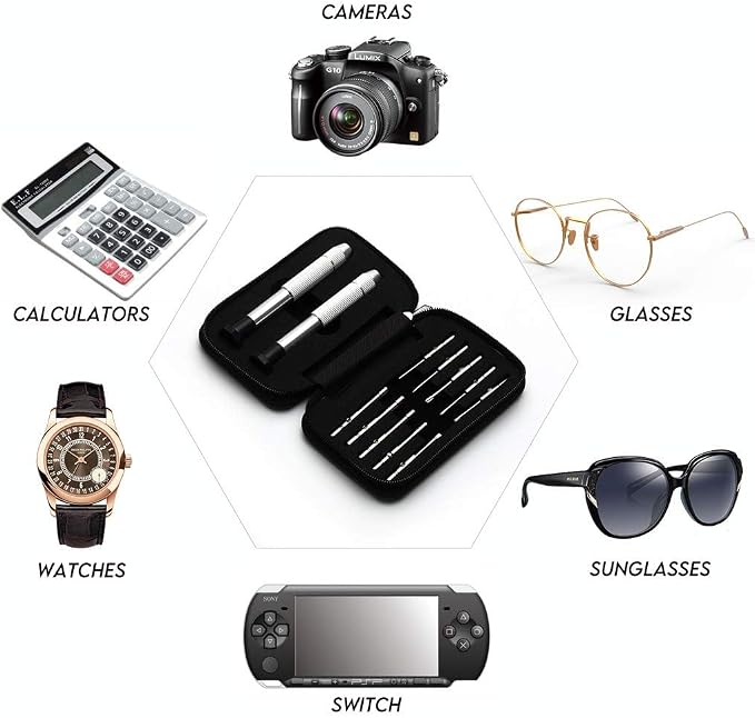 Precision Screwdriver Set, Eyeglass repair kit 10-style screwdrivers | with nose pads/4 in 1 portable screwdrivers/ear hook/tweezer for eyeglasses sunglass watch calculator (with 70-style screws)