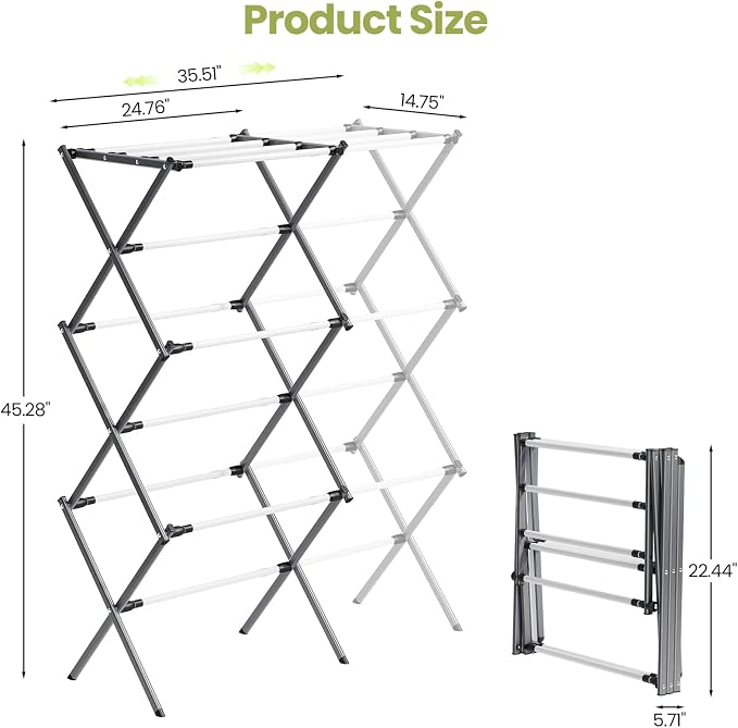 PEXCHASER Oversized Clothes Drying Rack, 45.28"H × 14.57"D