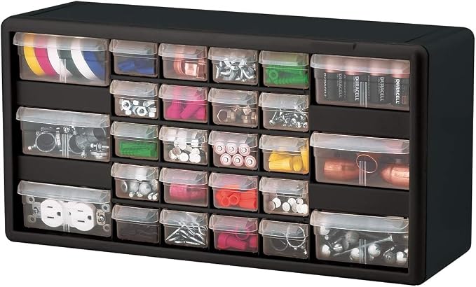 Akro-Mils 26-Drawer Plastic Storage Cabinet, 20"W x 6"D x 10"H, Black