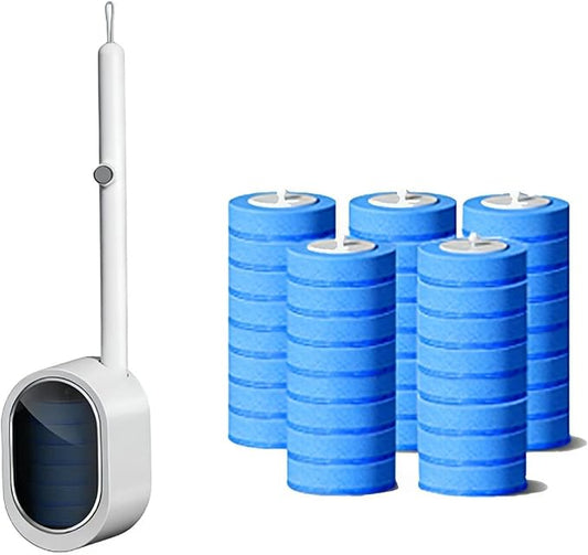 Disposable Toilet Brush with 40 Refill Heads and Holder– Includes Storage Caddy&Toilet Bowl Wand, Wall-Mount Scrubbing Toilet Brush Bathroom Cleaning Kit (1 Wand+40 Refills)