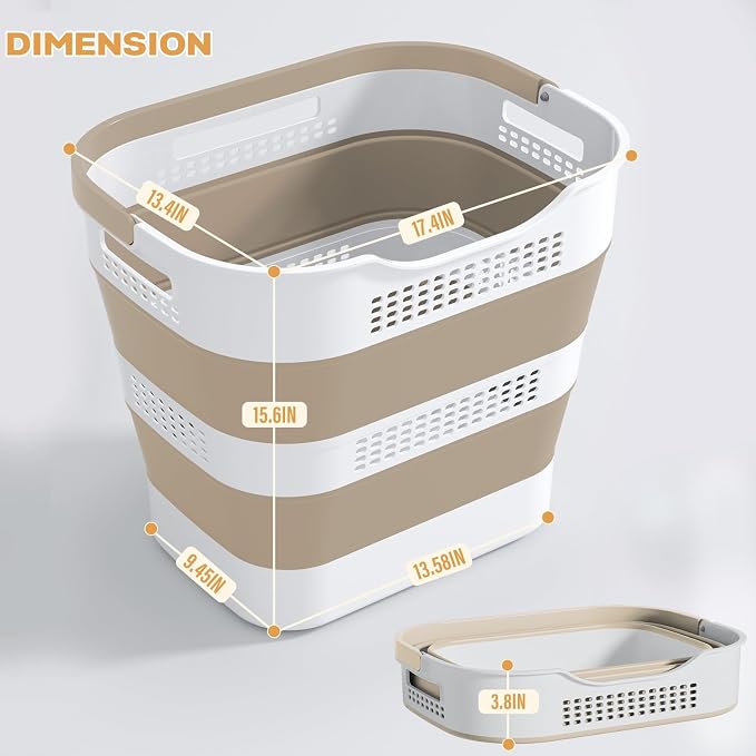 OOAMBB 43L+43L Collapsible Laundry Baskets plastic (Beige, 2 Packs) | Pop Up Laundry hamper/Storage Container, Foldable Laundry Basket with Handles, Durable,Space Saver