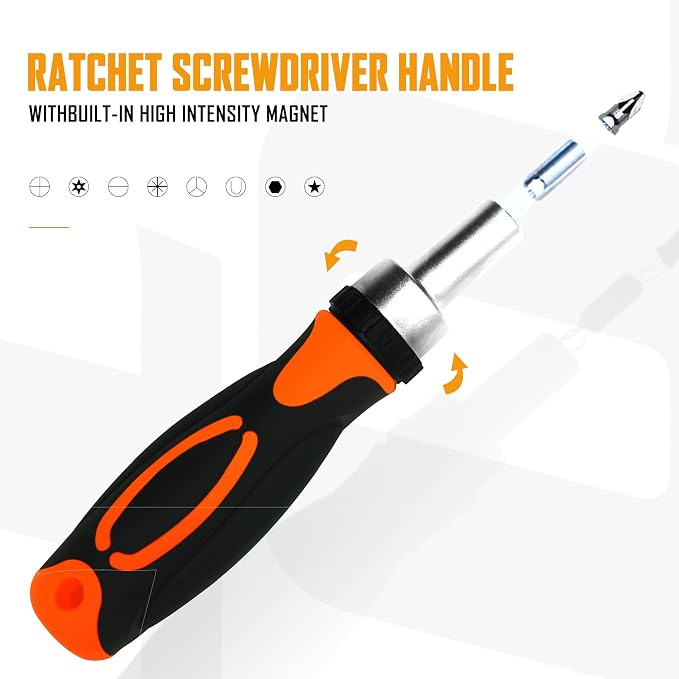 42 in 1 Ratcheting Screwdriver Set, Ratchet Wrench | Cr-V Steel, Rotatable Ratchet Handles ＆ Storage Case, Household Repair Tool Kits for Bike