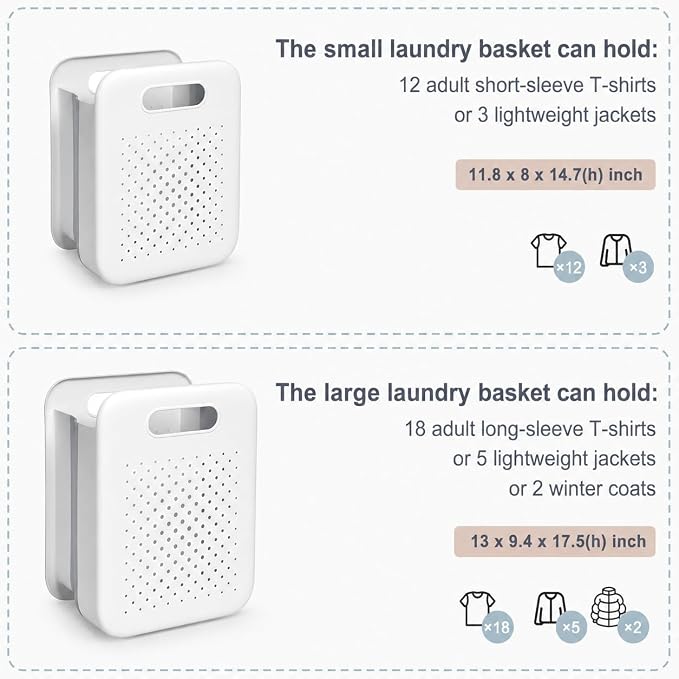 Goderewild Collapsible Laundry Basket, Space-Saving Wall-Mounted Hamper, Detachable Hanging Organizer for Home, Dorms, RVs, Measures 11.8" x 8" x 14.7" In (White)