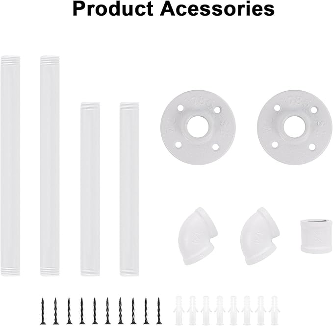 Industrial Iron Pipe Clothes Hanging Bar DIY Wall-Mounted Garment Rack Heavy Duty Clothing Rack for Bedroom, Laundry Room, Closet Storage (White 28 inch)