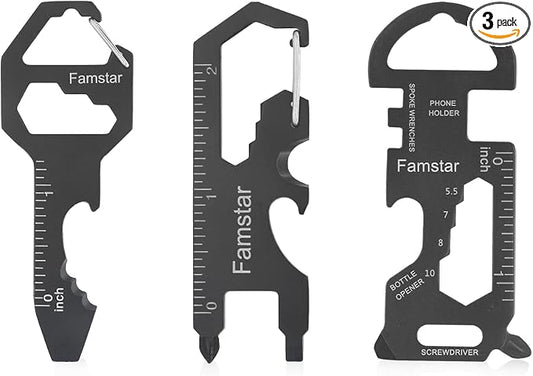 Famstar Keychain Multi-tool 3Pack Metal Pocket Tool Portable No rust Wrench for Screw,ruler and bottle opener,19 in 1 Total Routine maintenance. | Portable No Rust Keychain Gadget, Lightweight Multifunction Keyring Tool, 19 in 1 Routine Maintenance for...