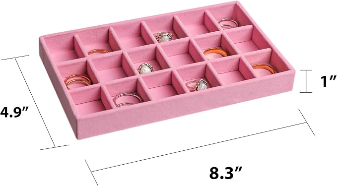 Frebeauty Jewelry Trays for Drawer,Set of 4 Jewelry Organizer and Storage | Velvet Material,Earring Holder Organizer,Stackable Jewelry Display for Vanity,Drawer Inserts for Rings,Studs,8.3×4.9 inch