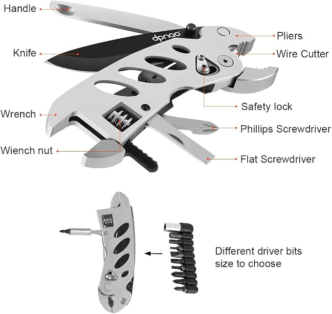 Multitool Wrench With 7 Tools/Pliers/Wire Cutter/Flat Screwdriver/Phillips Screwdriver/Portable Folding Multifunctional Adjustable Multi Purpose Stainless Steel Tool