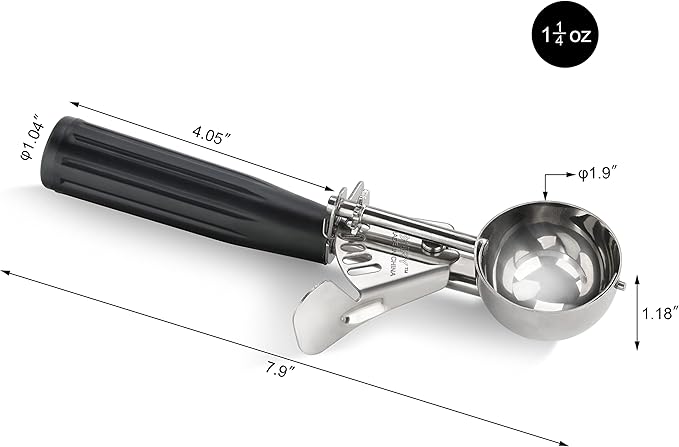 New Star Foodservice 34882 Commercial-Grade Thumb Press Food Disher/Ice Cream Scoop, 18/8 Stainless Steel, 1.25 oz, Size 30, Black
