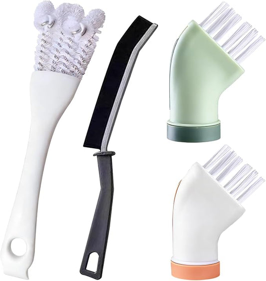 Crevice Cleaning Brush Set，Grill Brush，Hard Bristle Crevice Cleaner Connected to Mineral Water Bottle，for use in: Kitchen, Bathroom Sinks and Corners, Crevices, Window Tracks, and Tight Spaces.4pcs