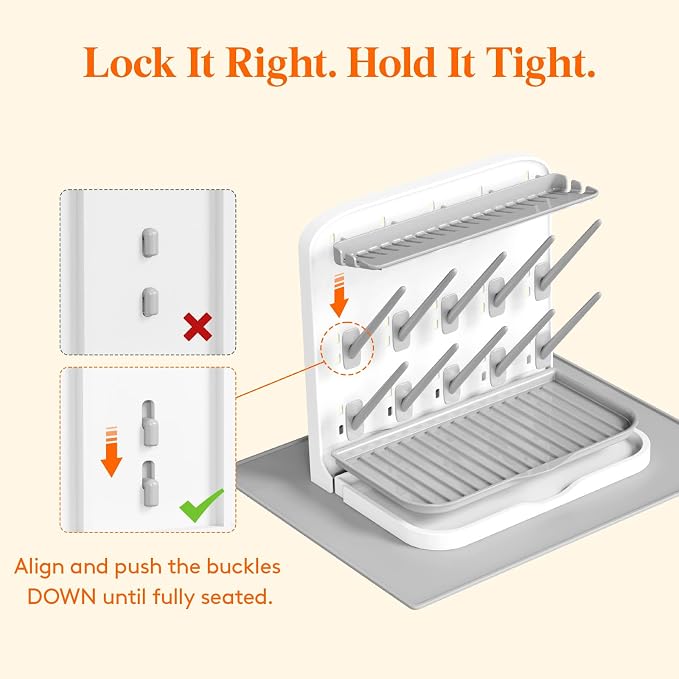 Lifewit 10-Hooks Baby Bottle Drying Rack with Drain Mat for Countertop | Vertical Bottle Storage Organizer, Stand-Up Dryer Holder for Pacifiers, Pump Parts, Baby Stuff, Newborn Essentials Must Haves