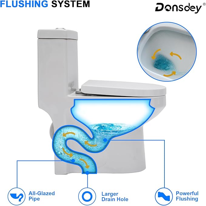 One Piece Toilet 12'' Rough Inch- White Ceramic Compact Toilets with 15.9" Soft Close Chair Seat 1.1/1.6 GPF Water Saving Dual Flush Easy to Clean Toilet Bowl 13.6''x28.3''x24.8''