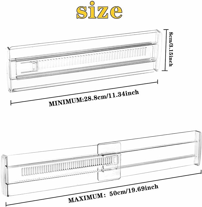 Drawer Dividers for Clothes,3.15" High 11.34"-19.69"(4pcs, white‌) | Adjustable Expandable Dresser Drawer Organizer, Clear Plastic Separators for Dresser, Baby Clothing