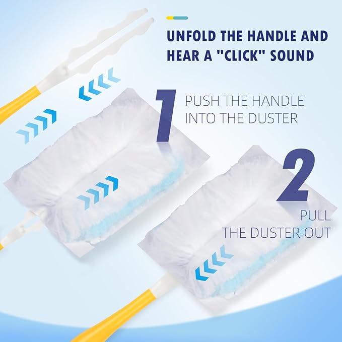 60 Count Duster Refills Compatible with Dusters 180° Handle Dusters | 180° Heavy Duty Multi-Surface Duster Replacement with 1 Standard Handle, Unscented