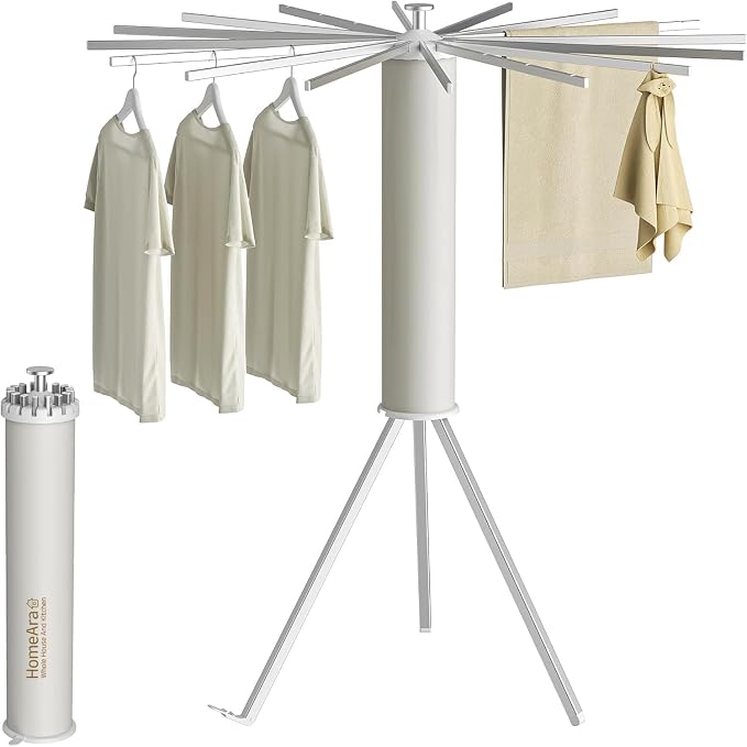 Aluminum Tripod Clothes Drying Rack, Foldable Portable Garment Stand, Space Saving Laundry Drying Stand for Clothes, Indoor Outdoor Balcony Bedroom Laundry Organizer