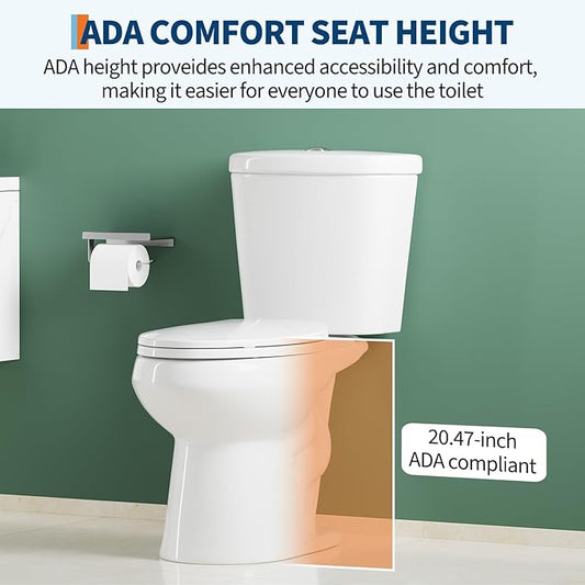 17" Elongated Dual Flush Toilet Set – Upgraded Flush, Top Dual Button, Includes Slow-Close PP Seat & Complete Tank – Eco-Conscious Family Bathroom Solution