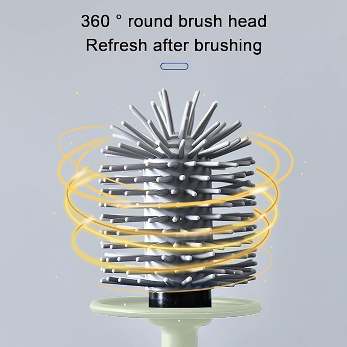 Toilet Brush and Holder Set 3 in 1 (Round Silicone Brush + Flat Silicone Brush + Slit Brush) Toilet Bowl Brush Clean Every Corner of The Toilet, Compact Size Toilet Brushes (Green)