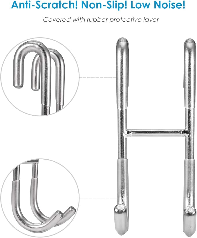 Simtive Shower Door Hooks (2-Pack), Towel Hooks for Bathroom Frameless Glass Door, Shower Squeegee Hooks, Silver