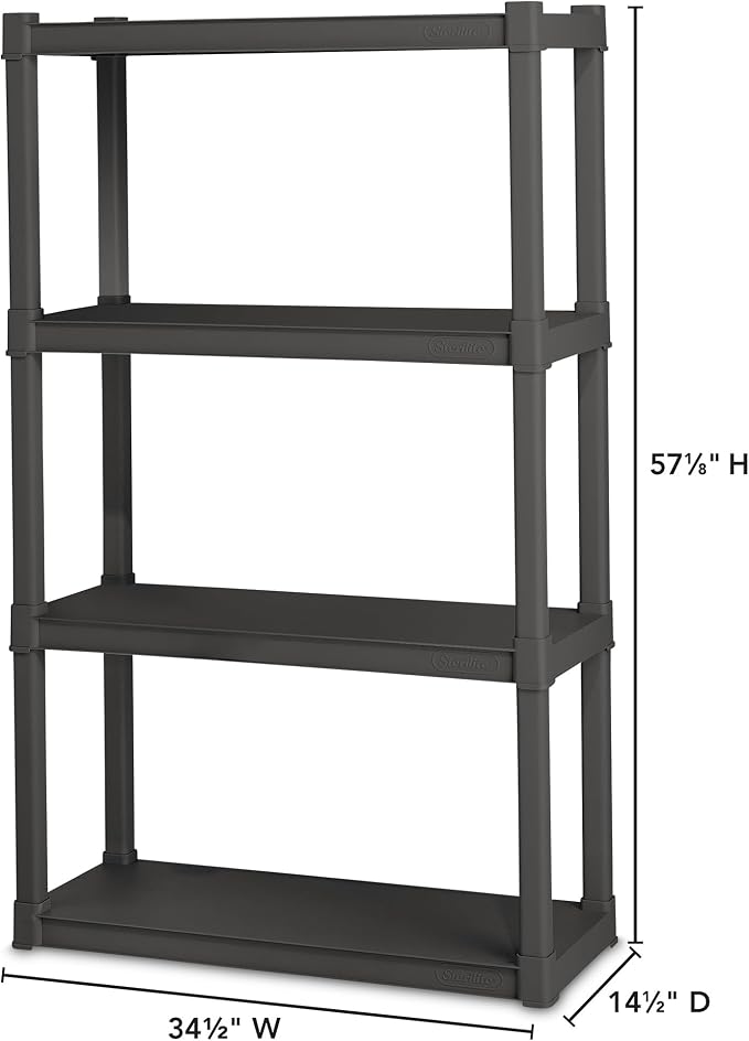 Sterilite 4 Shelf Unit, Heavy-Duty Plastic Utility Storage Rack, 3-Pack | Freestanding Shelving Organizer with 50 lb Capacity Per Shelf for Kitchen, Bathroom, Garage, Basement, Pantry & Laundry Room