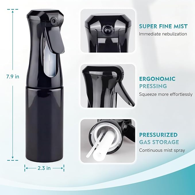 Continuous Spray Bottle, 6.8 OZ Hair Spray Bottles, Ultra-Fine Mister Spray Bottle for Hairstyling, Cleaning, Plants, Pets, Salons, and More (1 Pack)