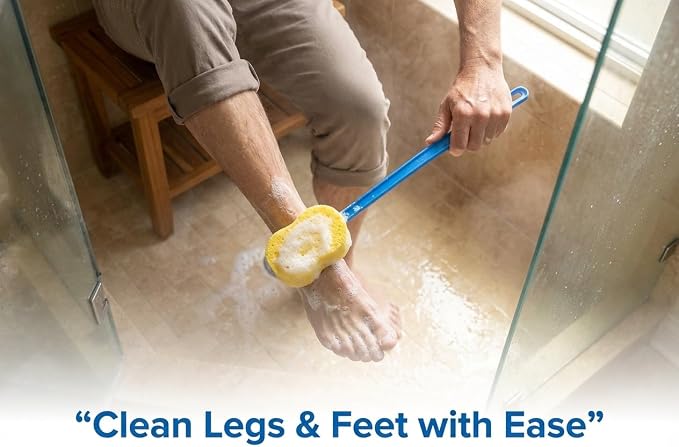 NOVA 23” Extra Long Bath & Back Sponge Brush – Long Handle Body Washer & Back Scrubber for Hard-to-Reach Back, Legs & Feet, Great for Applying Lotion or Cream, Lightweight Shower & Bath Brush with Hanging Loop