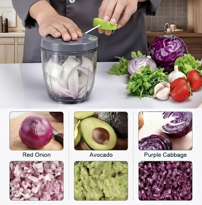 INCITATUS - Manual Garlic Chopper - Pull String Chopper - Manual Food Processor - Vegetable Cutter 30 fl oz - Pull Cord Onion - BPA Free Bowl & Stainless Steel Blades