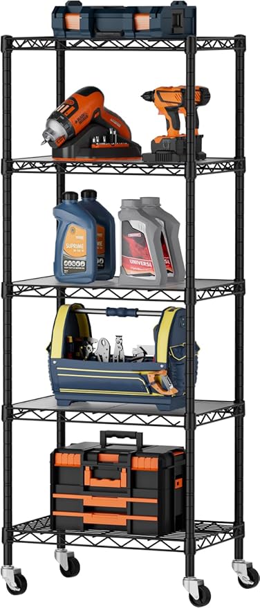 SINGAYE Small Wire 5 Adjustable Shelves Pantry Metal Shelf Floor Organizer | Armoire Adjustable Floor Kitchen Narrow Organizer Rack Shelving Short Square Stackable Standing Storage Tier Under Unit