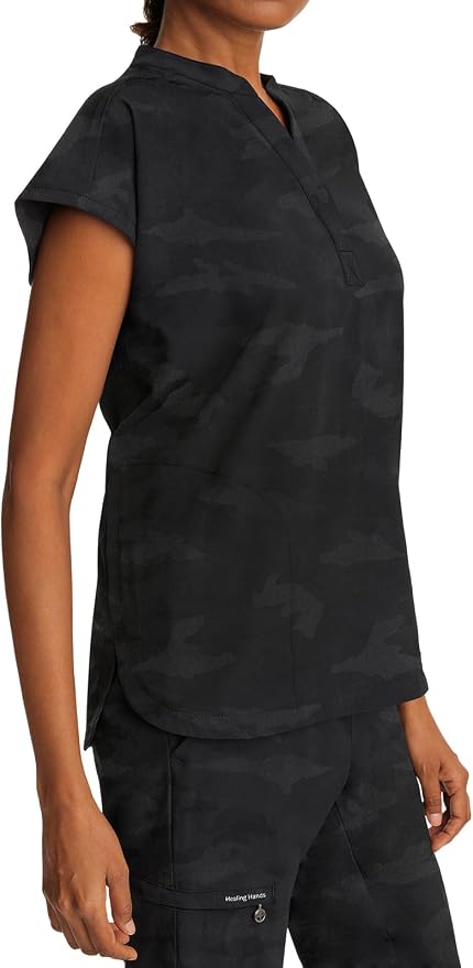 Healing Hands Purple Label Scrub Top for Women Modern Fit Tee | 2 Functional Pockets, Moisture Wicking Fabric, 360° Stretch, Quick Dry Performance, Back Yoke, Rounded Hem, Easy Care