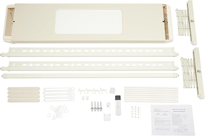 Electric Retractable Airing Rack, Ceiling Mounted Clothes Drying Rack, Retractable Clothesline, Vertical Laundry Drying Rod with LED Light & Remote, 110V 24W, Off-White Color