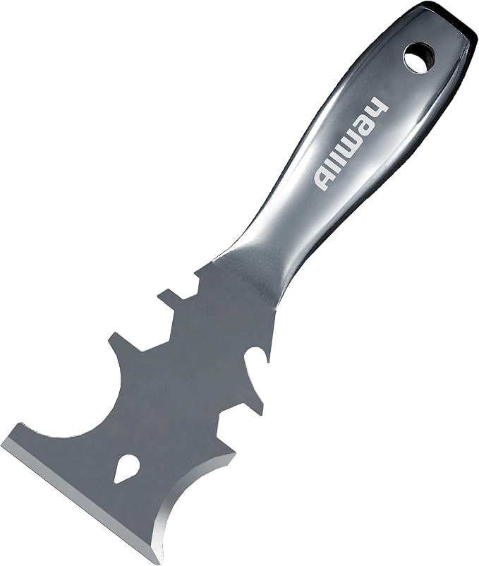 ALLWAY UXG12 Stainless Steel 12-In-1 Pro Painter's Multi-Tool | Ergonomic Grip, Built-in Hammer End, Roller Scraper, Can Opener, Scraper, Chisel, Crack Opener