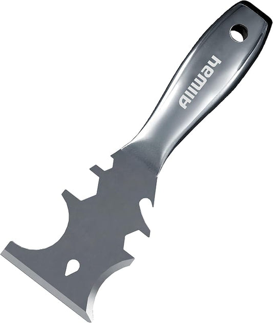 ALLWAY UXG12 Stainless Steel 12-In-1 Pro Painter's Multi-Tool | Ergonomic Grip, Built-in Hammer End, Roller Scraper, Can Opener, Scraper, Chisel, Crack Opener